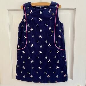 Lilly Pulitzer Girls Navy Corduroy Shift Dress Jumper Embroidered Size 7